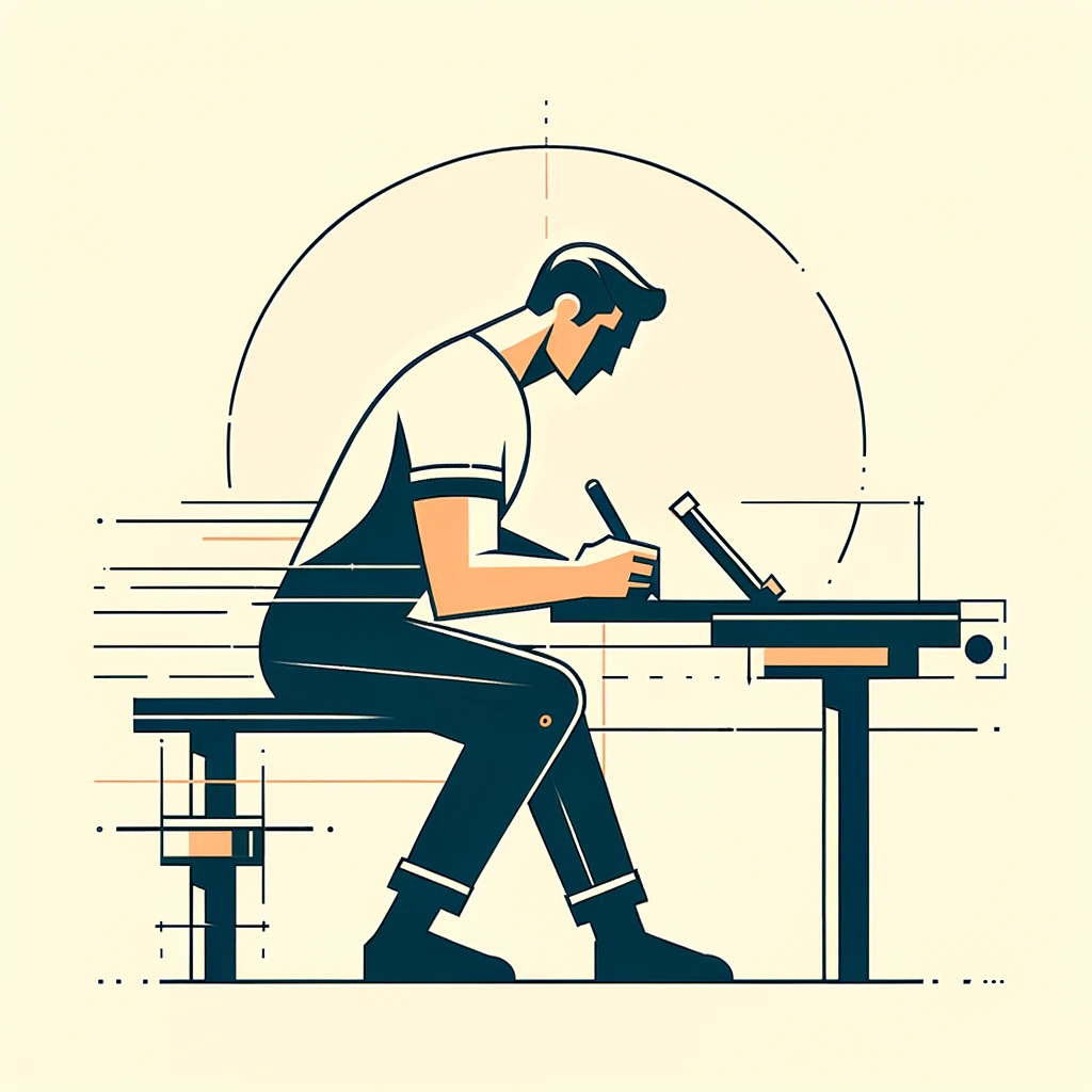 Create a minimalist artwork depicting a man working hard. The scene should portray a male figure, simplified and stylized, actively engaged in a task that requires significant physical or mental effort. The background should be plain to focus attention on the man's exertion and commitment. The design should use minimal colors and lines, effectively conveying the theme of hard work and perseverance.