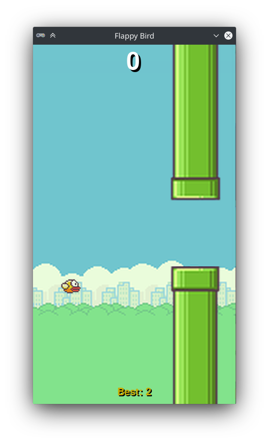 A screenshot of a game where a bird has to avoid pipes.