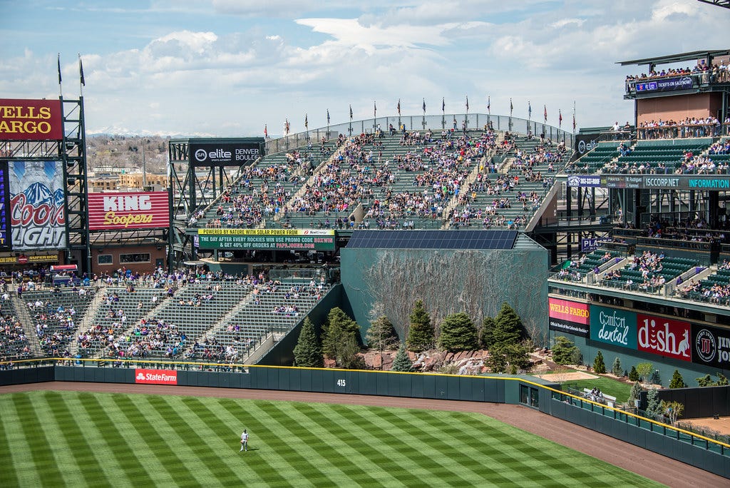 The Rockpile seats at Coors Field | April 9, 2014 | Kent Kanouse | Flickr