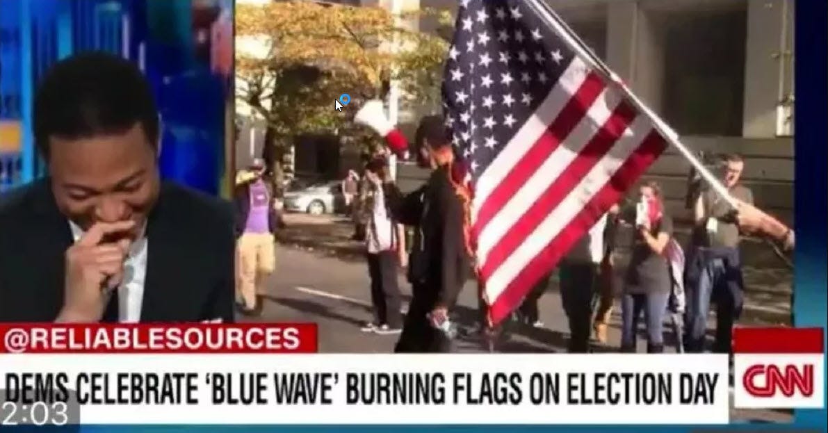 cnn don lemon laughint as american burn us flag fake news