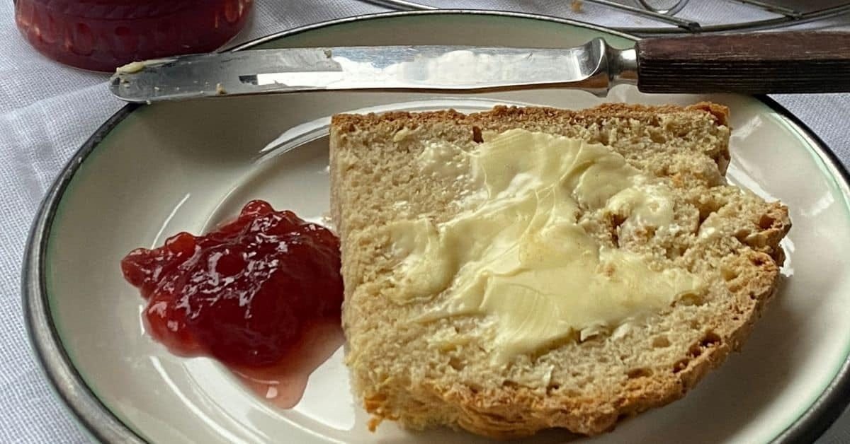 Slice of buttered Soda Bread.