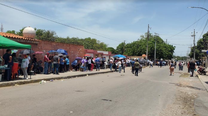 Electores usan paraguas para cubrirse del sol en Maracaibo. Foto: Nataly Angulo