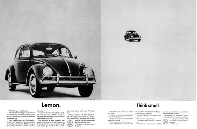 Ogilvy's "Lemon" and "Think Small" ads for Volkswagen
