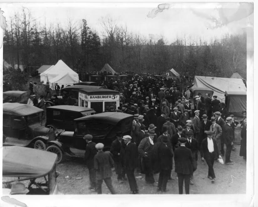 People crowded around the Floyd Collins accident site.