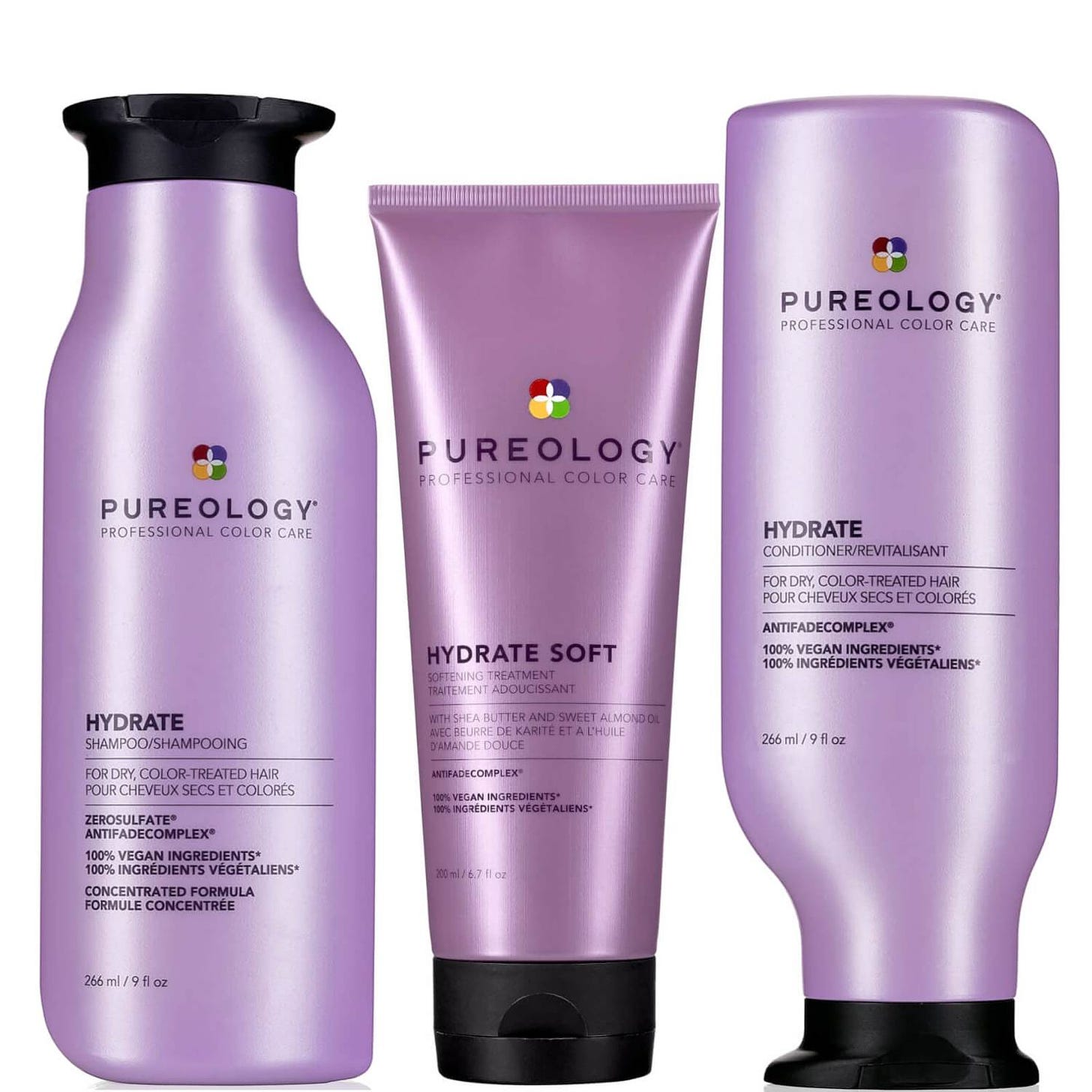 Pureology Hydrate Shampoo, Conditioner and Soft Mask, Moisturising Bundle  for Dry Hair, Sulphate Free for a Gentle Cleanse - LOOKFANTASTIC