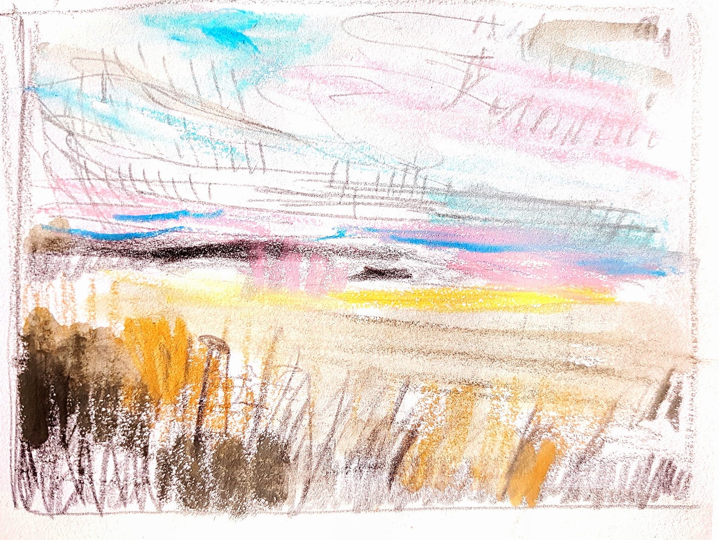 sketchbook page with pastel landscape by Julia Laing