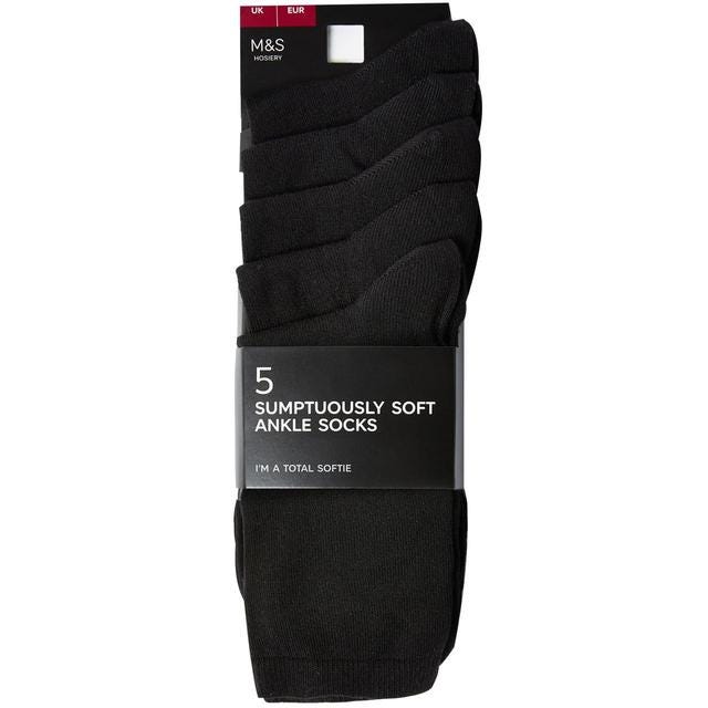 M&S Womens Sumptuously Soft Ankle Socks, Size 3-5, Black | Ocado