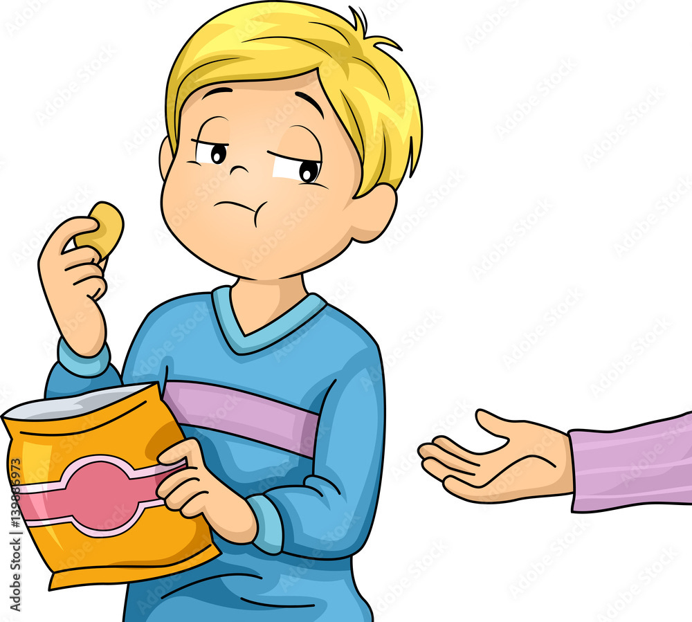 Kid Boy Snack Selfish Stock Vector | Adobe Stock