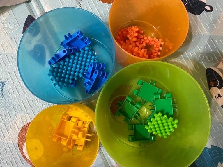 Color sorting activity to improve hand and eye coordination