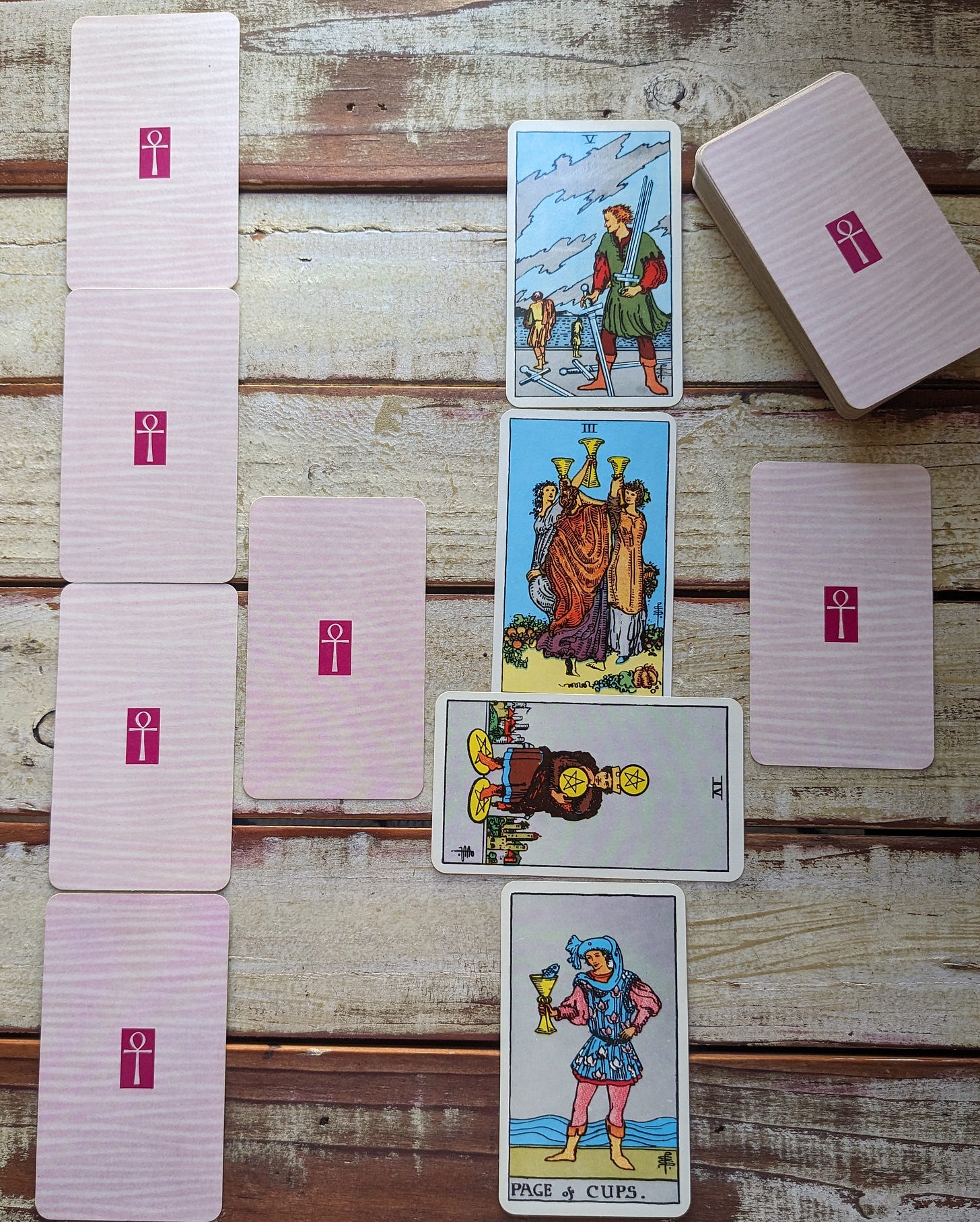 Celtic Cross Tarot Spread utilizing the First Printing of the First Edition University Press RWS Tarot Deck