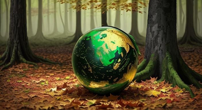 artist impression of A Leaf Falls, leaf in a globe