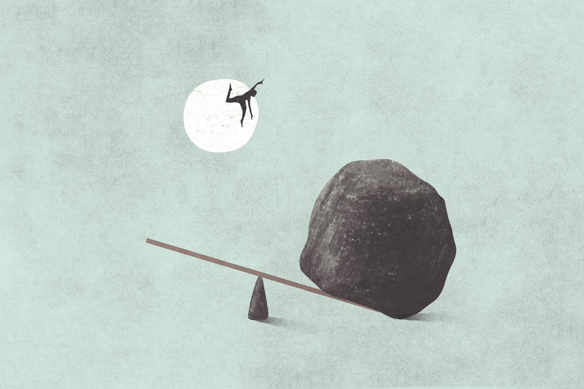 Letter to Robert Malone; Illustration of a Boulder on a See-Saw Catapulting a Person into the Sky over the Moon