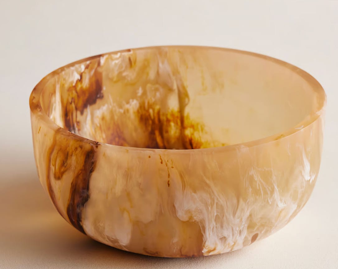 iridescent salad bowl in an amber colour 