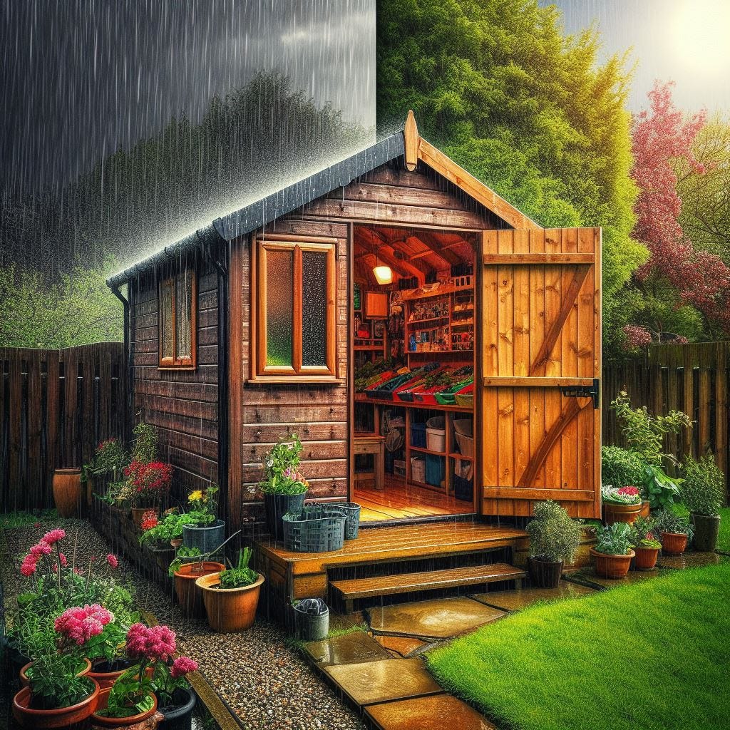 Ai image of a shed in the British weather