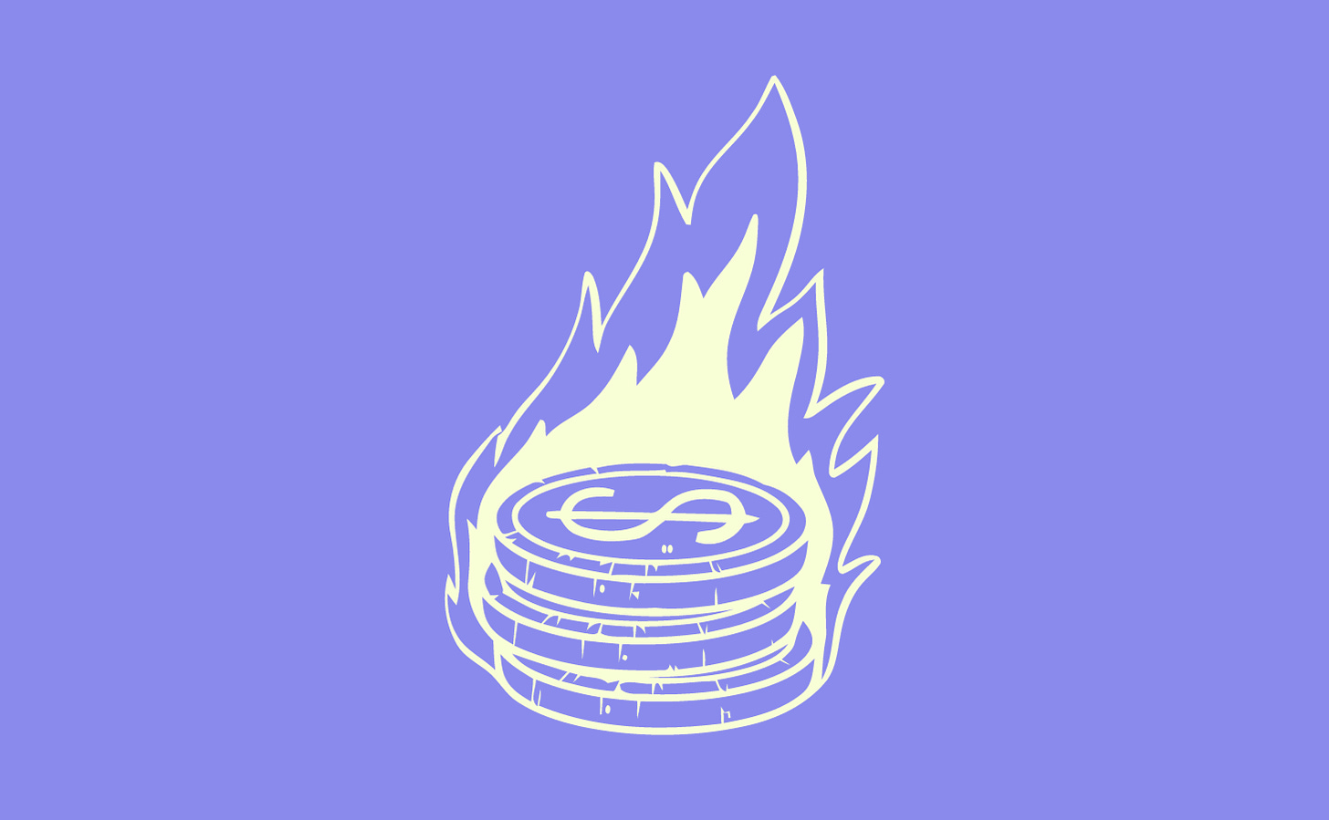 A doodle of coins on fire.
