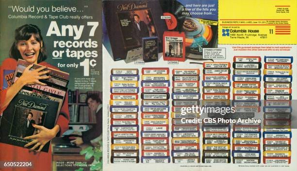 A sample page of a Columbia Record and Tape Club advertisement as... News  Photo - Getty Images