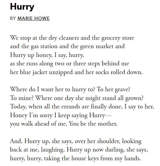 Hurry, poem by Marie Howe