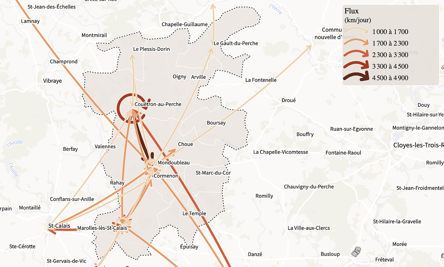 Carte d'une ville avec les flux de circulation