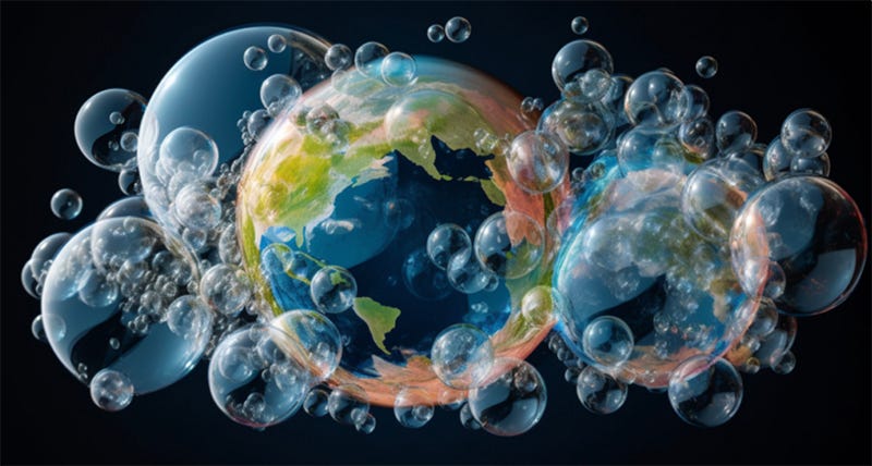 Illustration of the globe inside a bubble, with other bubbles around it