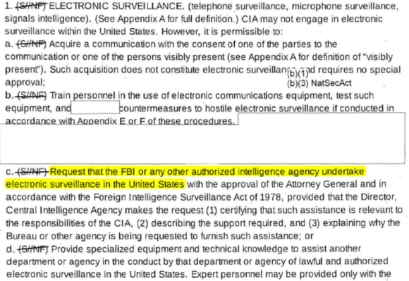 HIGHLIGHTED PORTION: Request that the FBI or any other authorized intelligence agency undertake electronic surveillance in the United States