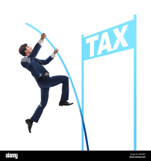 The businessman jumping over tax in tax ...