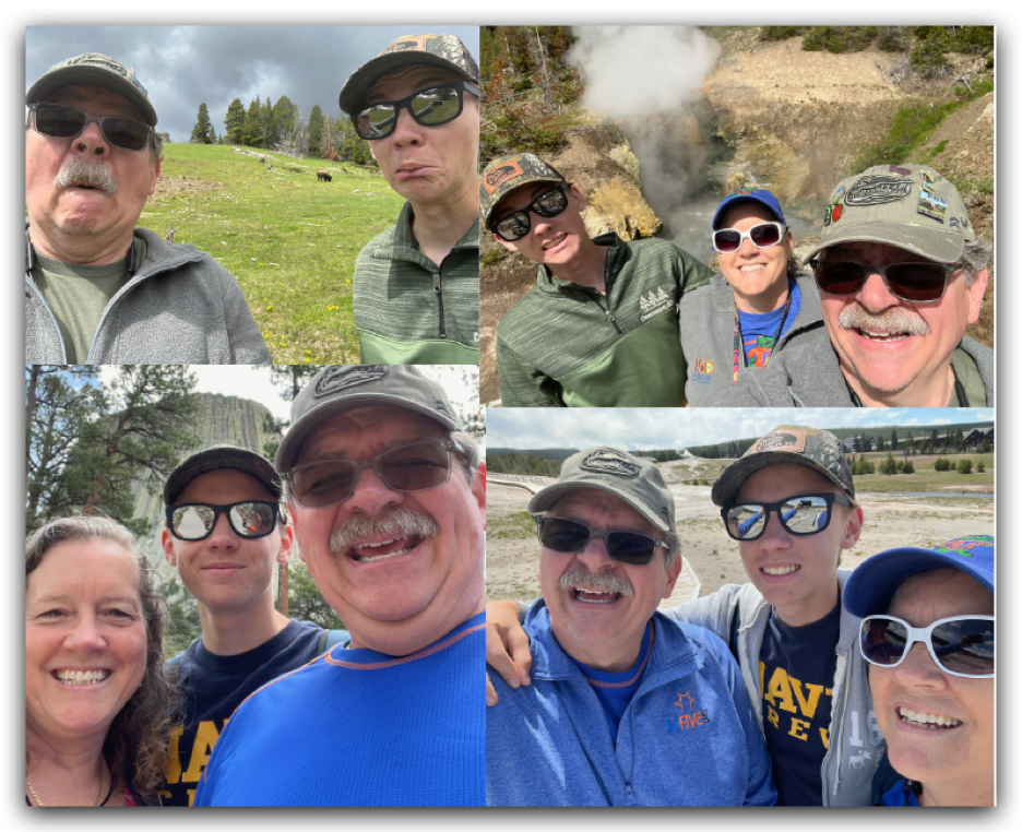 Collage of me, my wife and son at various national parks in Montana and South Dakota.