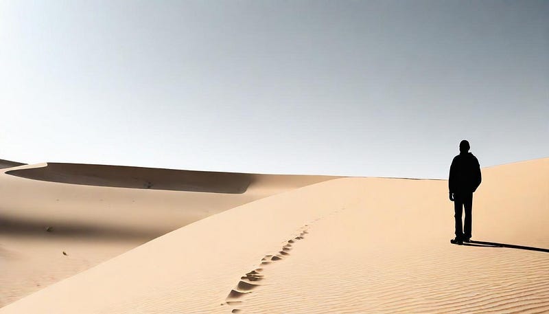 Man looking out over sand dunes