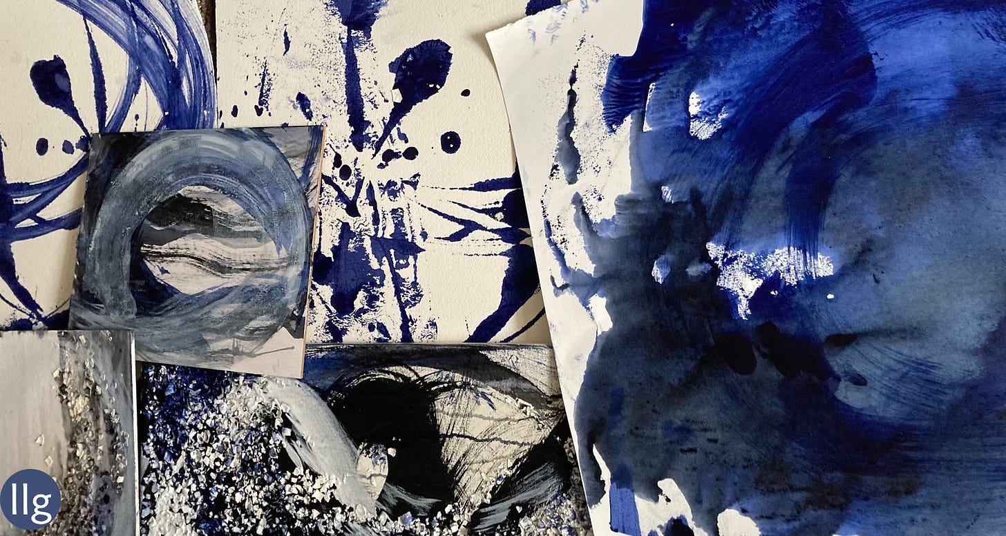 abstract art using blue  paint