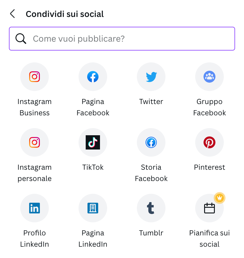 Pubblicazione social Canva