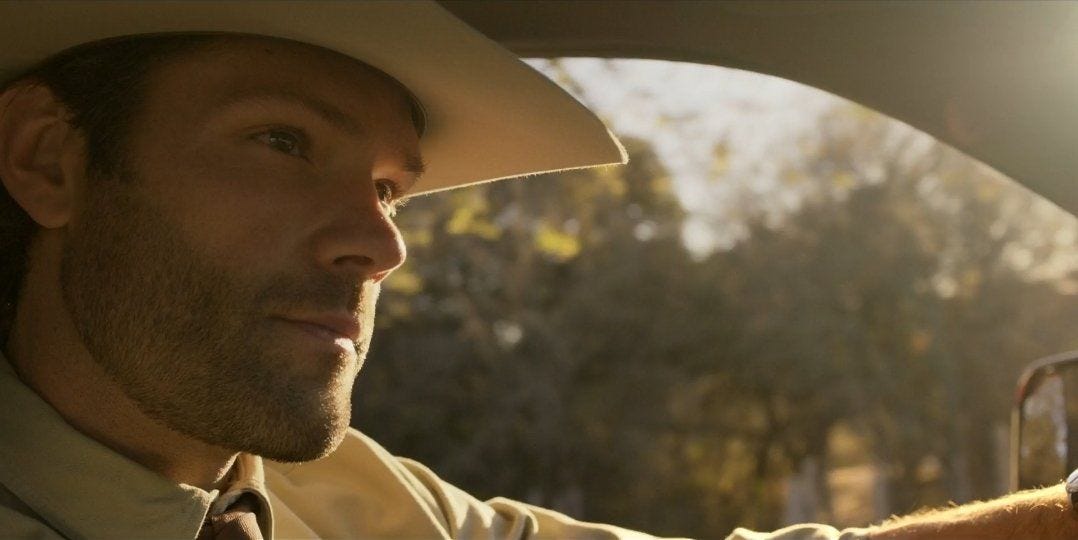 Jared Padalecki in police car on Walker show pilot