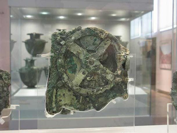 The discovery of the Antikythera Mechanism in a shipwreck off the coast of the Greek island of Antikythera proves the existence of advanced technology as far back as 100 BC. 