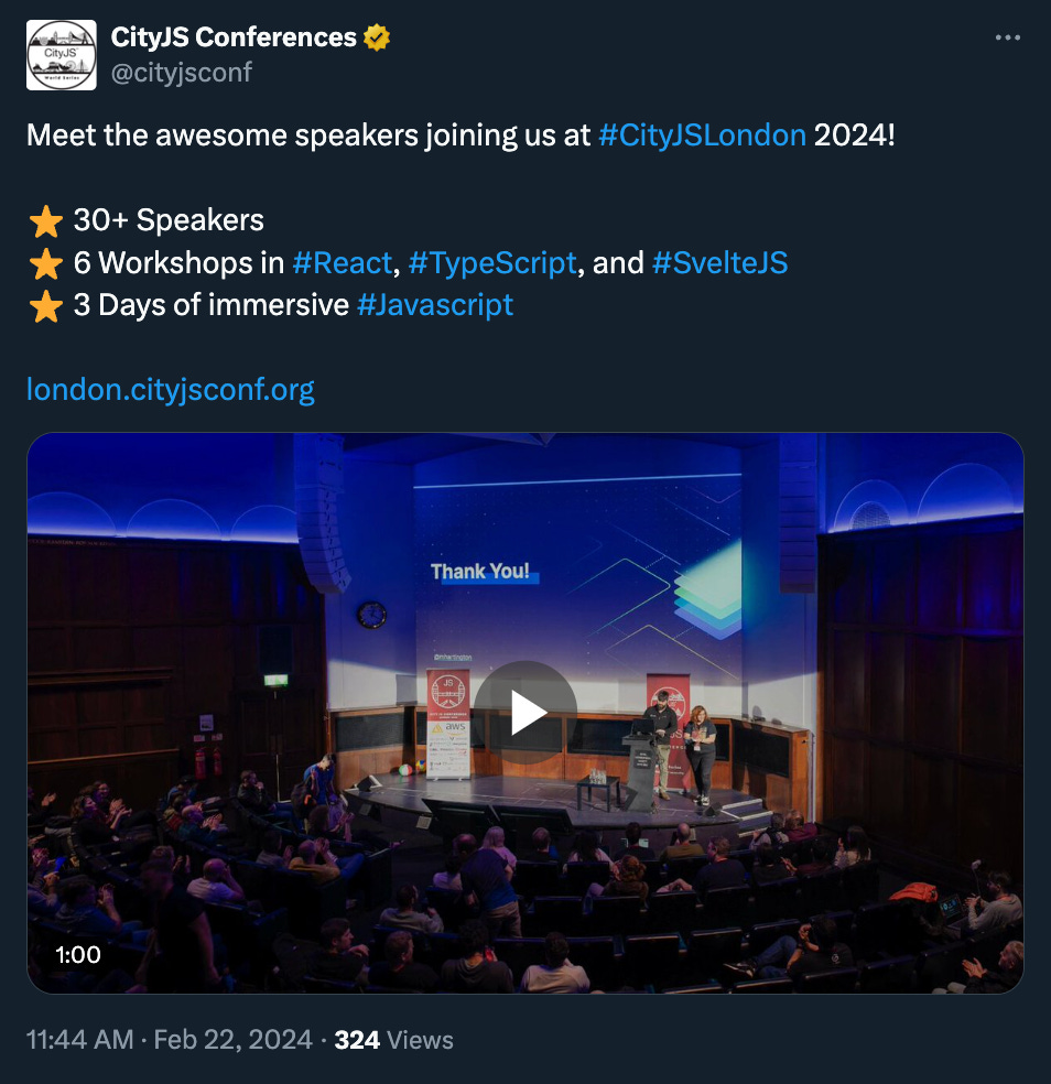 CityJS tweet announcing the conference