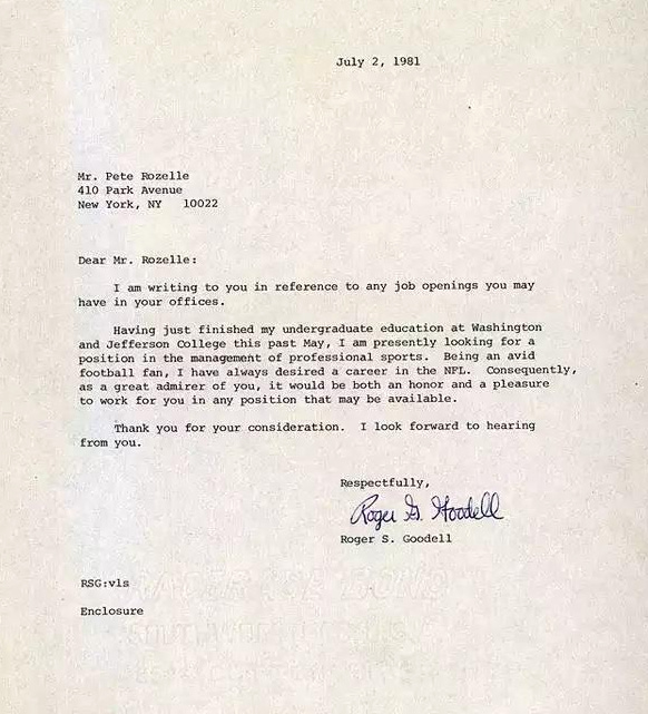 Roger Goodell's cover letter from 34 years ago