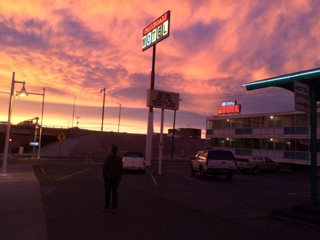 a sunset, a seedy-ish motel, & a spouse of infinite patience