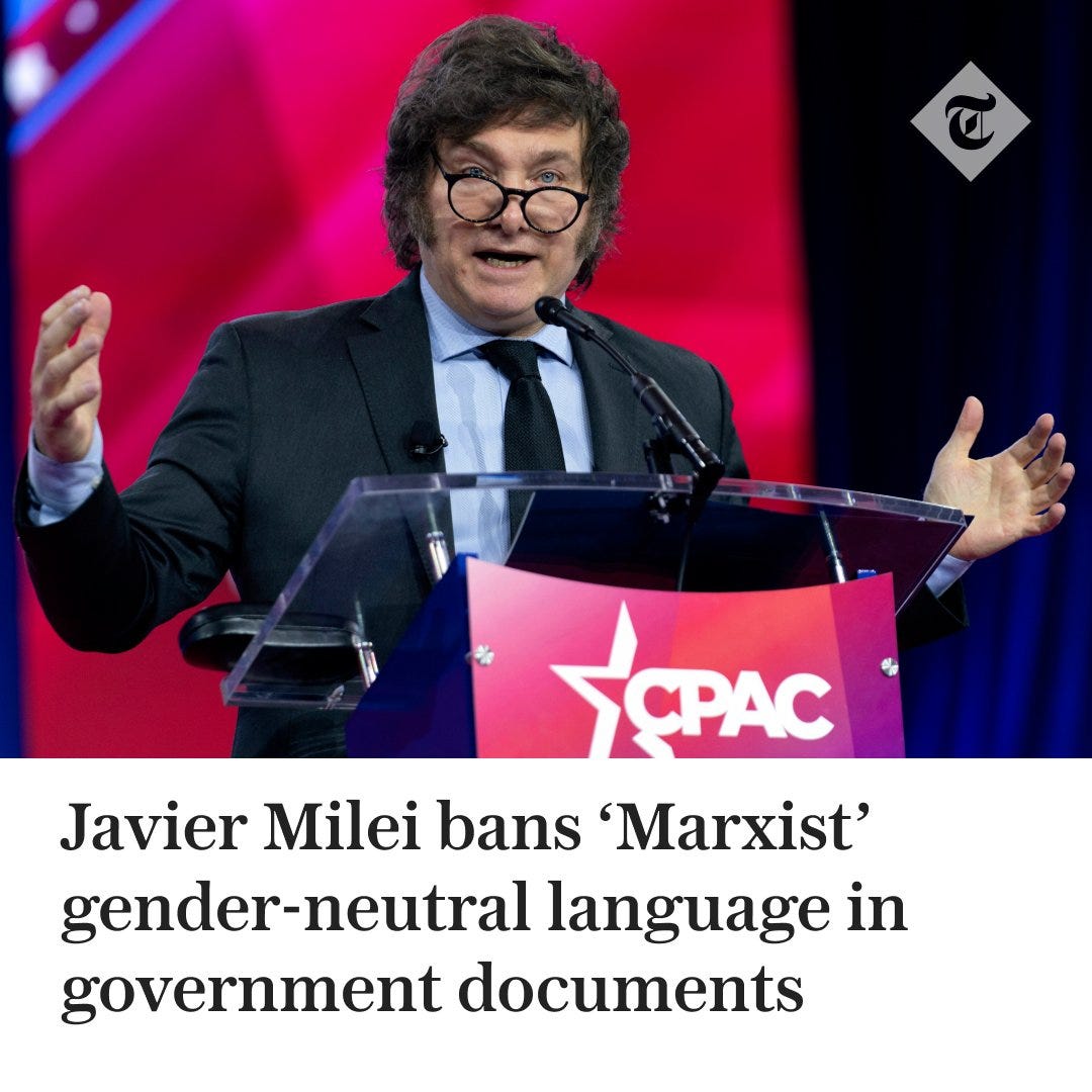 Lawyerforlaws on X: "Javier Milei Bans Marxist Gender Neutral Language in  Government Documents Sorry Kids .. You'll have to be either a Man or a  Woman ..🤣" / X
