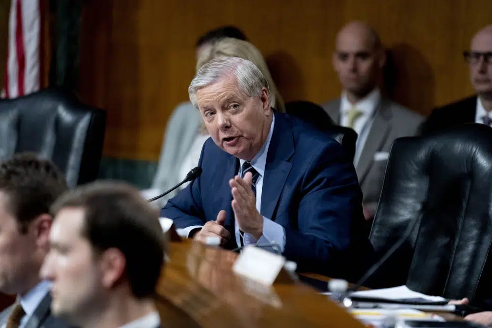 Sen. Lindsey Graham, R-S.C., speaks during a Senate Appropriations hearing on the President's proposed budget request for fiscal year 2024, on Capitol Hill in Washington, Tuesday, May 16, 2023. (AP Photo/Andrew Harnik)