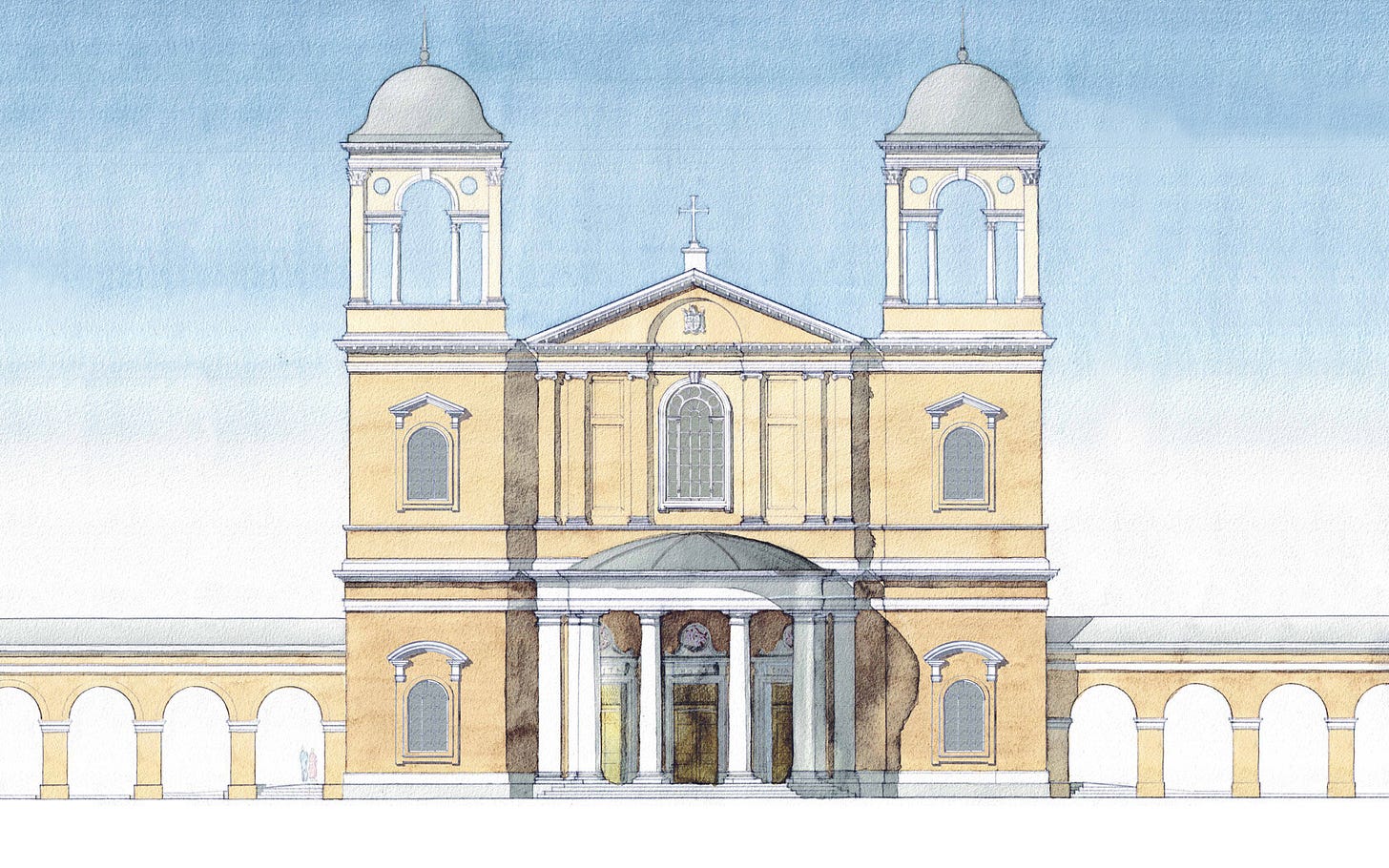 Contrast the architect's sketches and renderings for Holy Cross Church with these beautiful renderings of the design for Christ Chapel, Hillsdale, Michigan by classical architect Duncan Stroik.