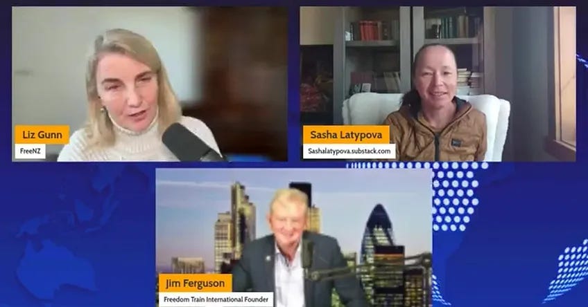 Sasha Latypova Interview with Liz Gunn and Jim Ferguson for Freedom Train International. By Sasha Latypova (05/31/25, video 57:52) Sasha Latypova Interview with Liz Gunn and Jim Ferguson for Freedom Train International. By Sasha Latypova (05/31/25, video 57:52)