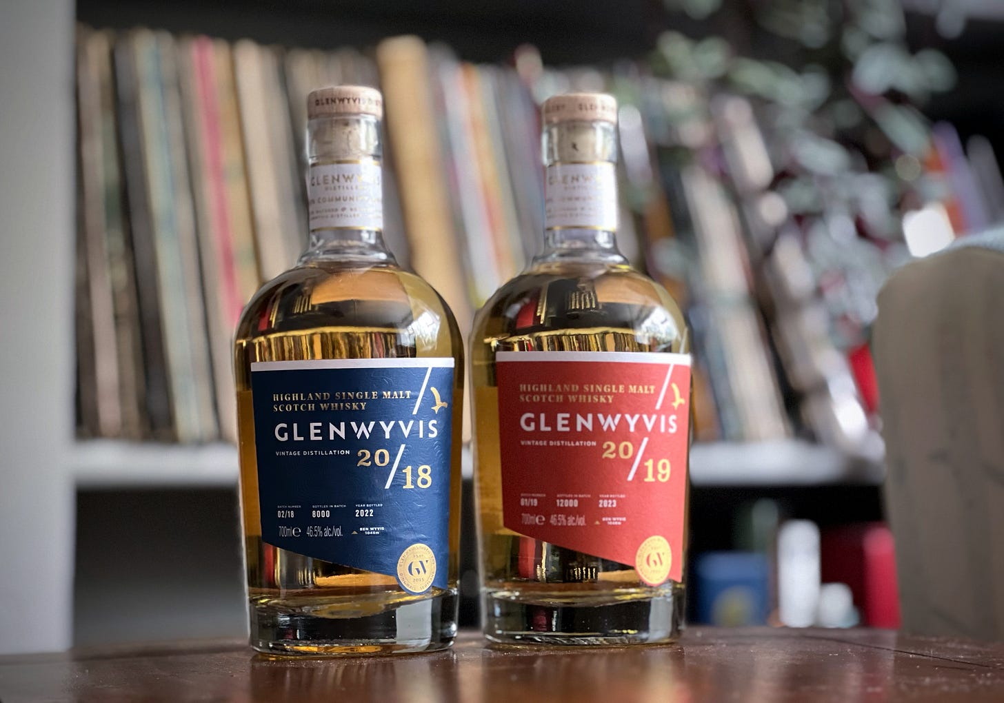 Two bottles of Glenwyvis whisky, the 2018 and the 2019