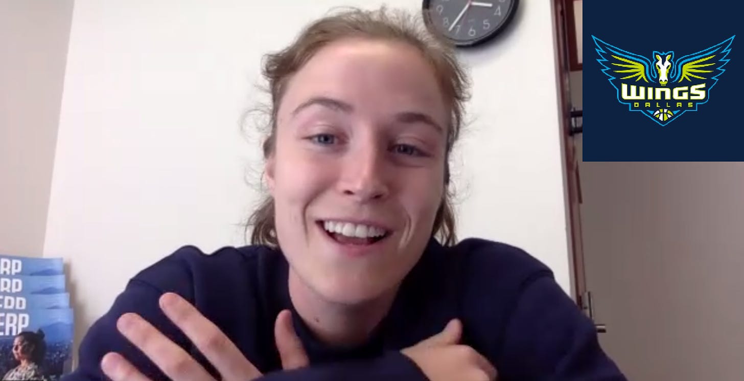 Former Princeton and Maryland basketball star Abby Meyers speaks on a Zoom call on April 17, 2023, a week after being selected by the Dallas Wings in the first round of the WNBA Draft.