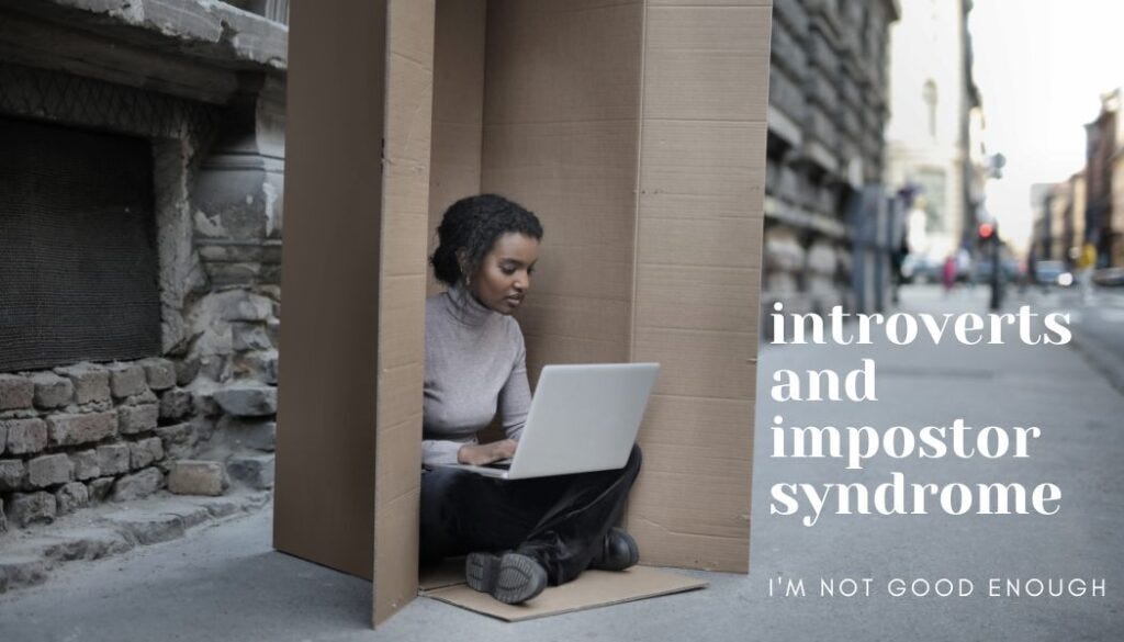 Image of an introvert sitting inside a box suffering from impostor syndrome.