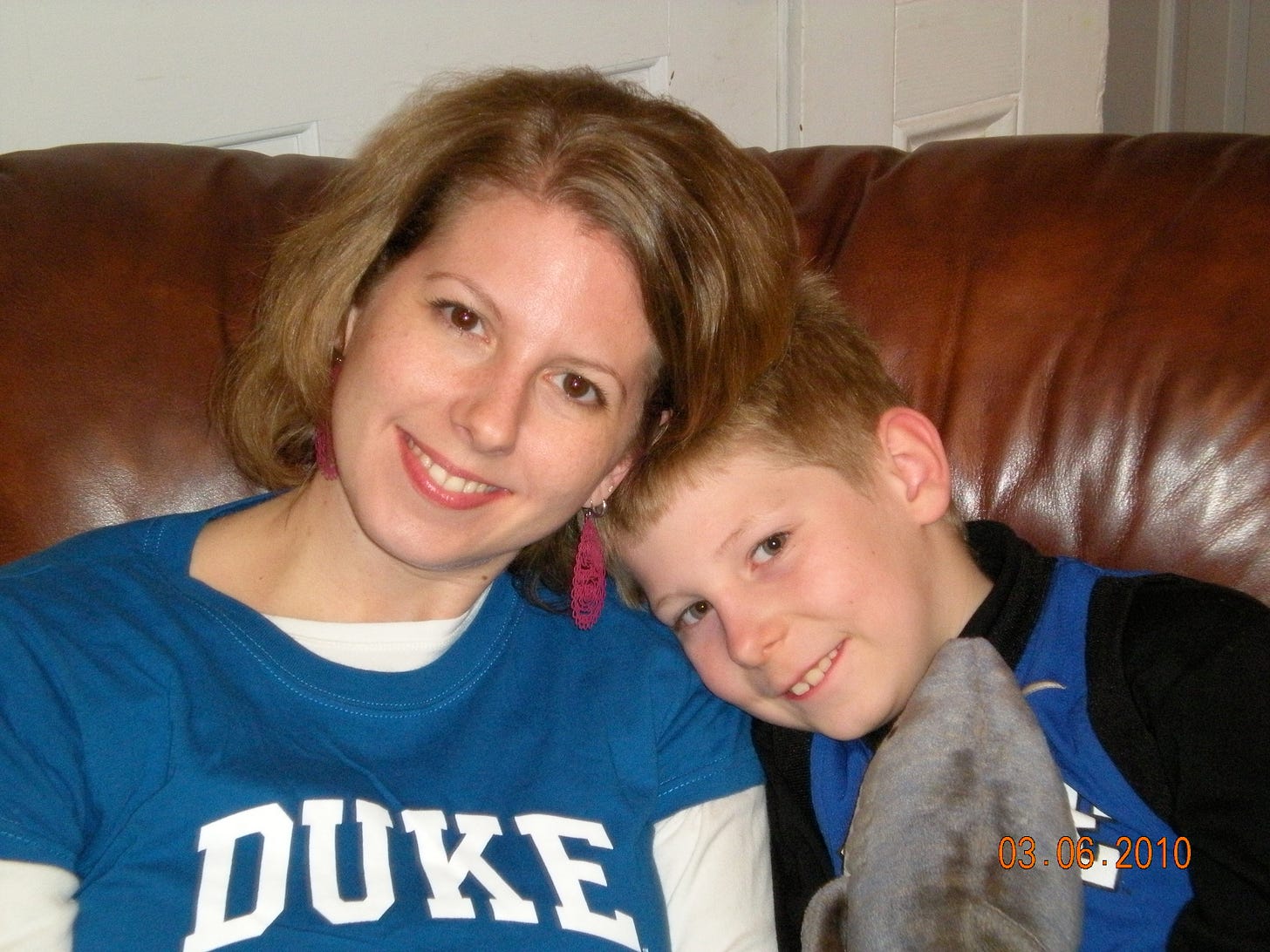 Evan and Heather in Duke shirts