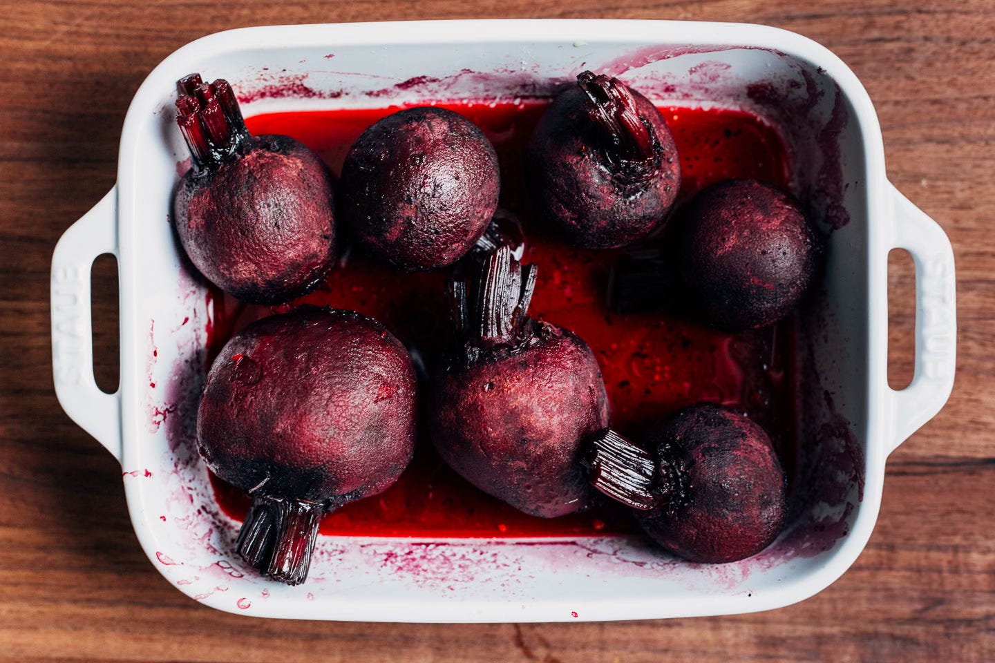 A dish of baked beets. 