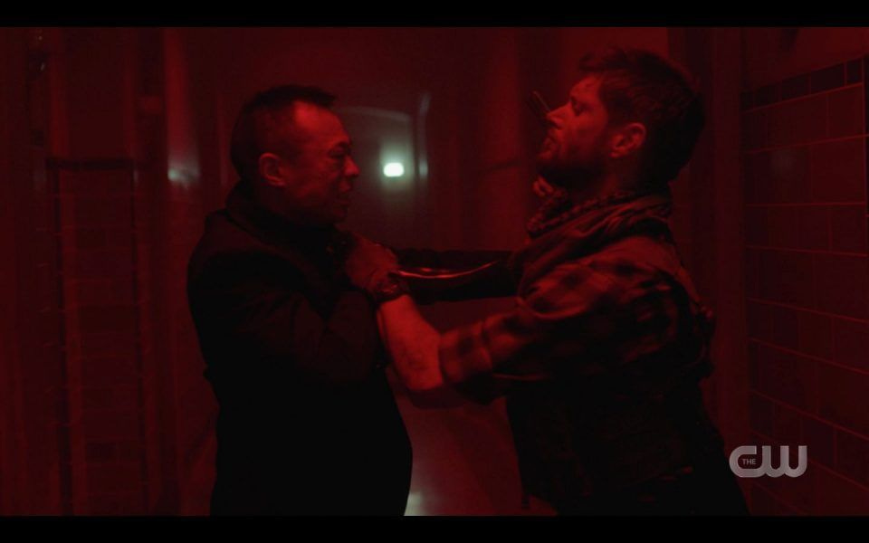 Jensen Ackles with rob Hayter practising John Wick movies for Atomic Monsters