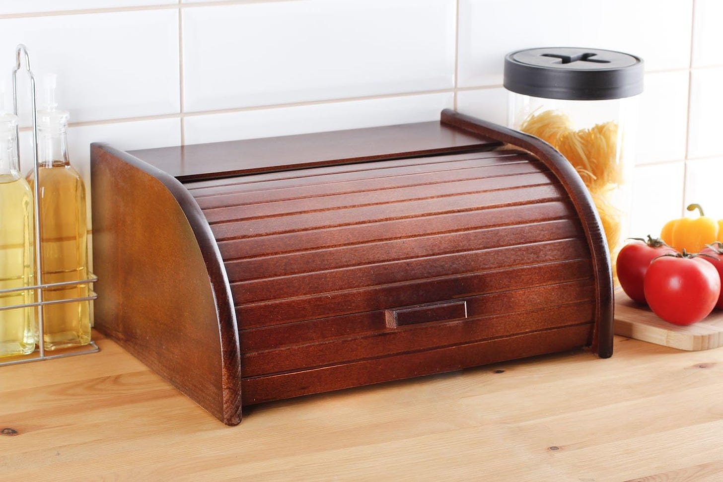 Wooden Bread Bin with Roll Top or Drop Down Door Box for Storage Loaf ...