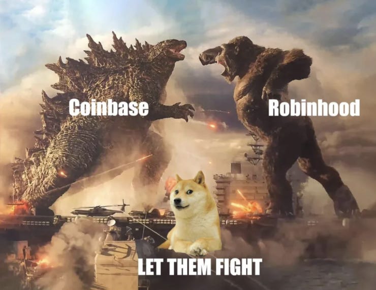 Coinbase and Robinhood have been locked in a battle to bring Dogecoin to the masses.