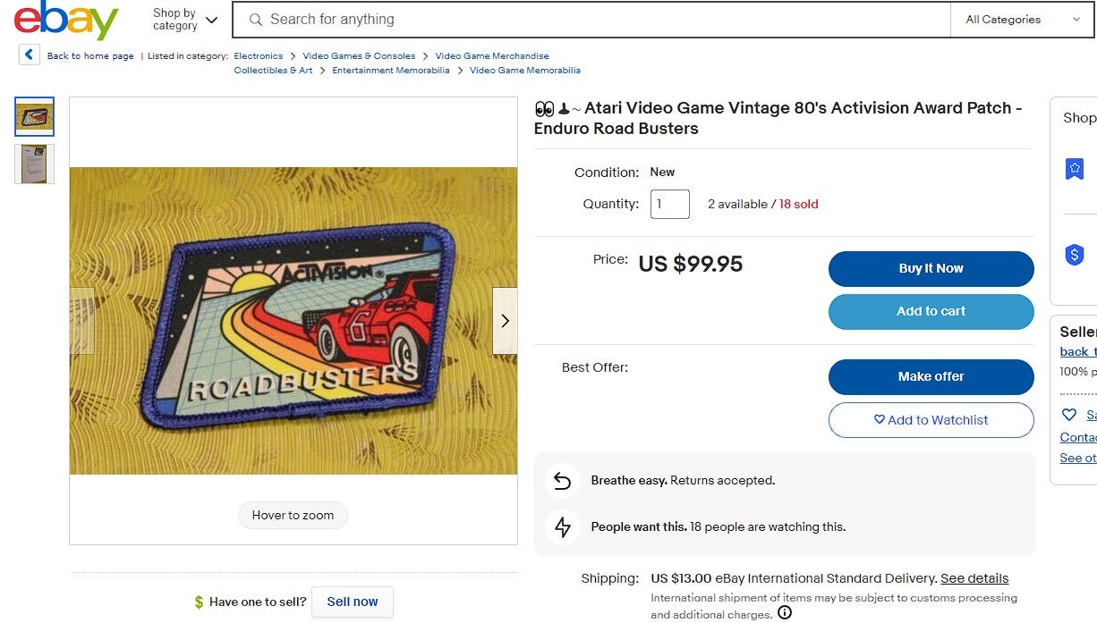Replica del parche que enviaba Atari. En venta en eBay.