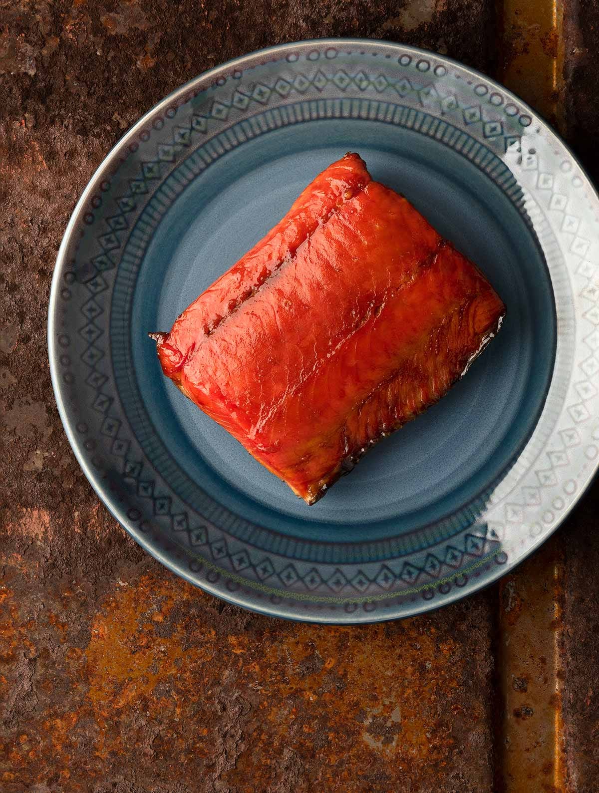 Smoked salmon on a plate. 