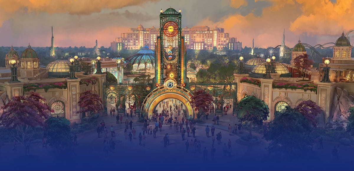 Universal Epic Universe entrance to Celestial Park preview rendering
