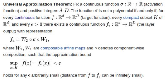 Wikipedia Definition for the Universal Approximation Theorem